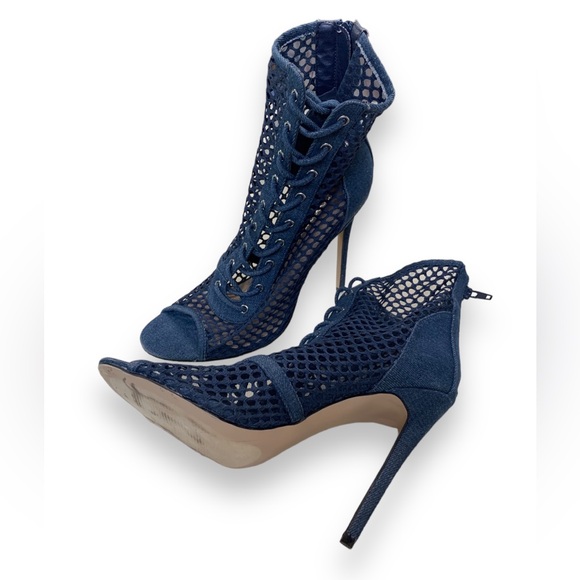 ShoeDazzle -Lace Up zip up Denim Cage Shoes 5"‎ heels - Size 8 - Picture 2 of 6